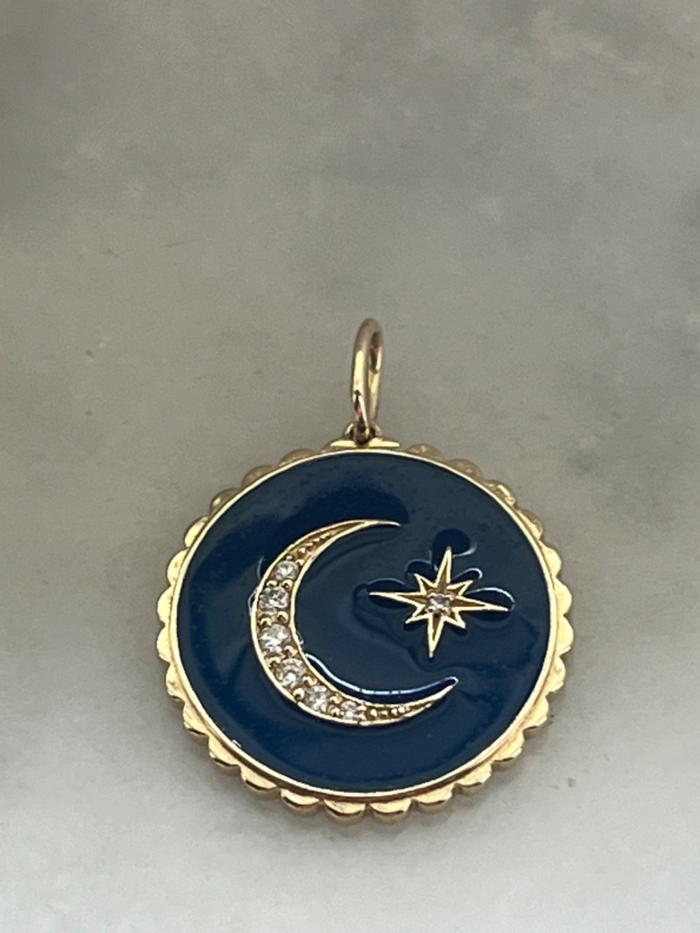 Sydney Evan 14K Gold & Diamond Celestial Moon Star Navy Enamel Charm Pendant - Picture 2 of 11